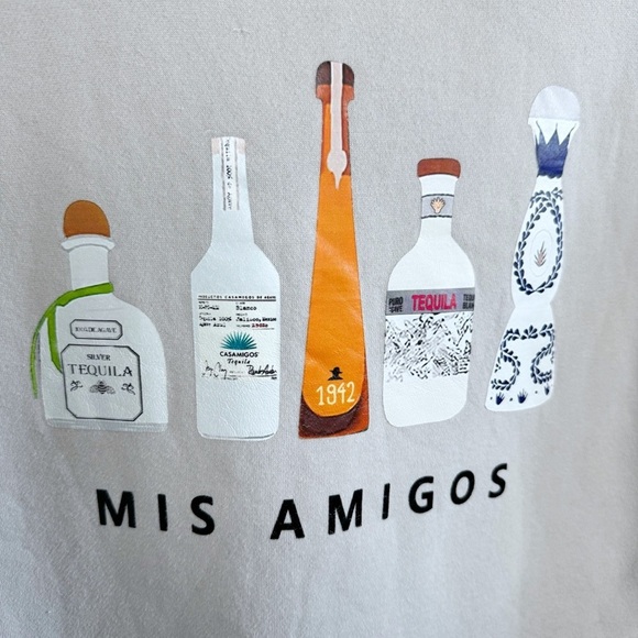 Mis Amigos Tequila Sweatshirt Fleece Tan Sweatshirt Long Sleeve Sz Medium - Picture 3 of 6
